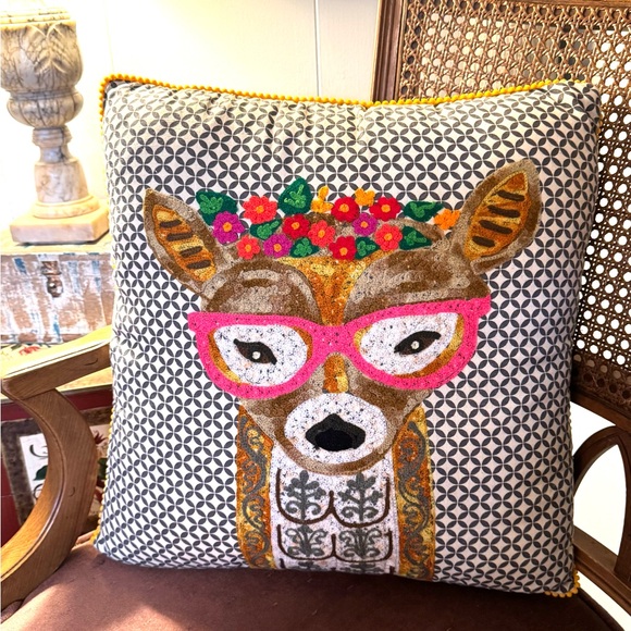 Colorful Lama Throw Pillow Karma Living NWT Bohemian Boho Floral - Picture 1 of 12